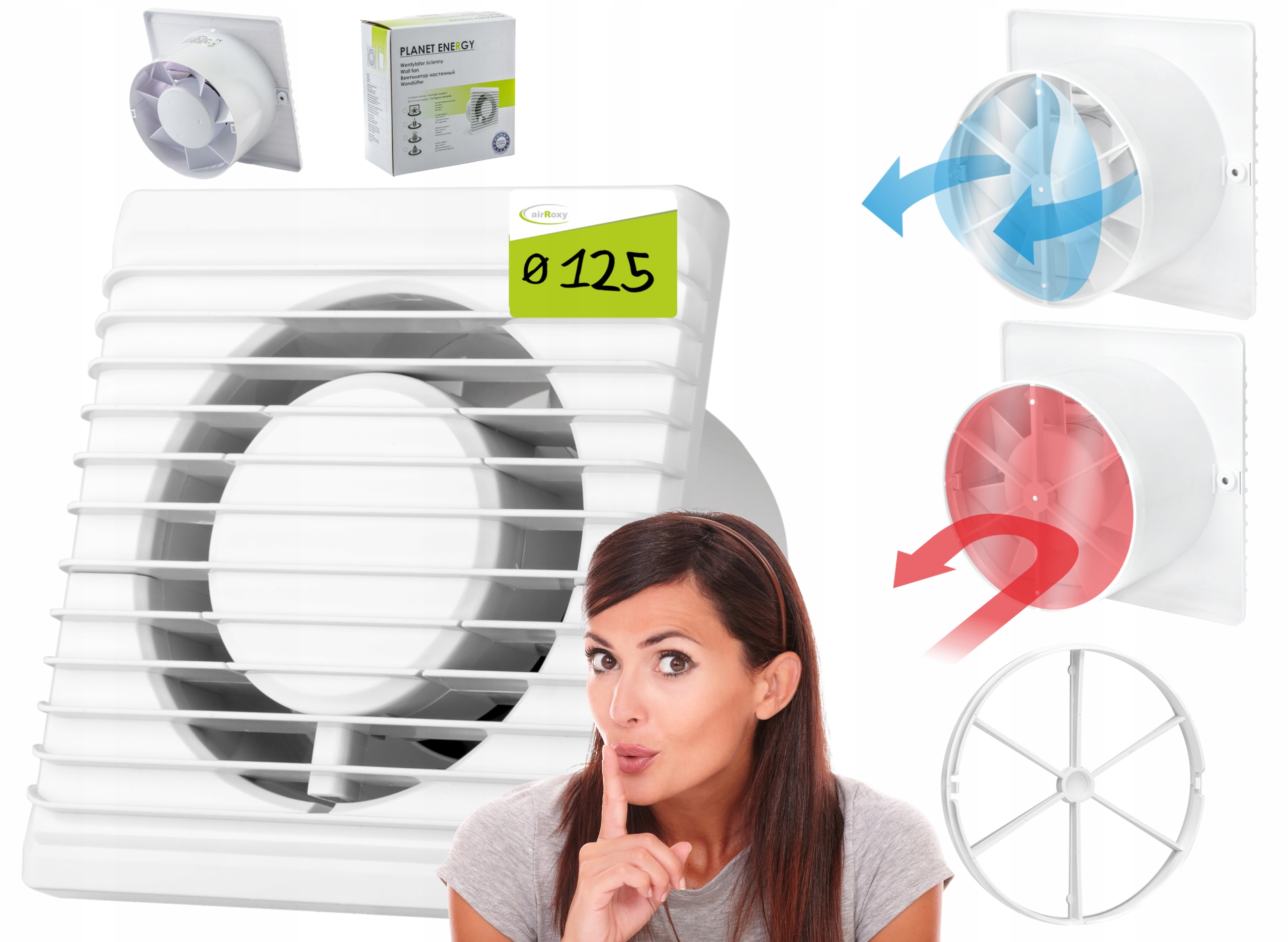 airRoxy 01-095+07-215 ventilátor do kúpeľne 125 mm